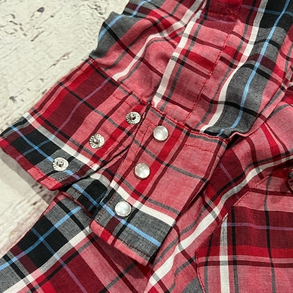 Vintage Border Town Western Pearl Snap Button Down Cowboy Plaid Shirt - Picture 5 of 6